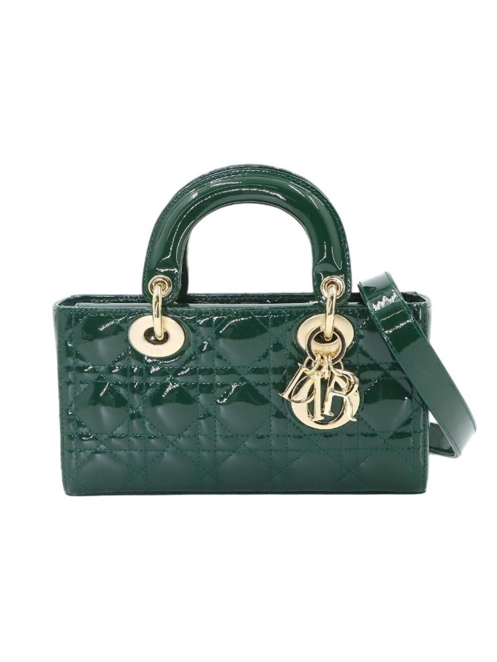 Dior Lady D-joy Small 2-Way Hand Bag Patent Leather Green